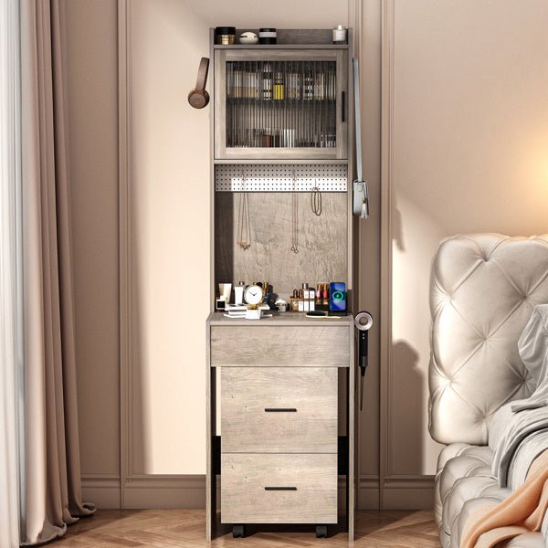 Compact Vanity Desk with LED Mirror and Storage Gray - Monsta Online