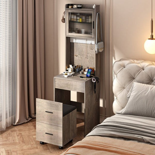 Compact Vanity Desk with LED Mirror and Storage Gray - Monsta Online