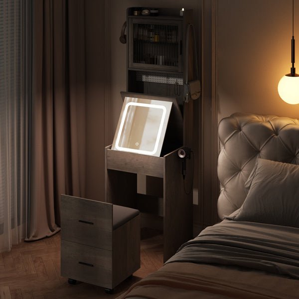 Compact Vanity Desk with LED Mirror and Storage Gray - Monsta Online