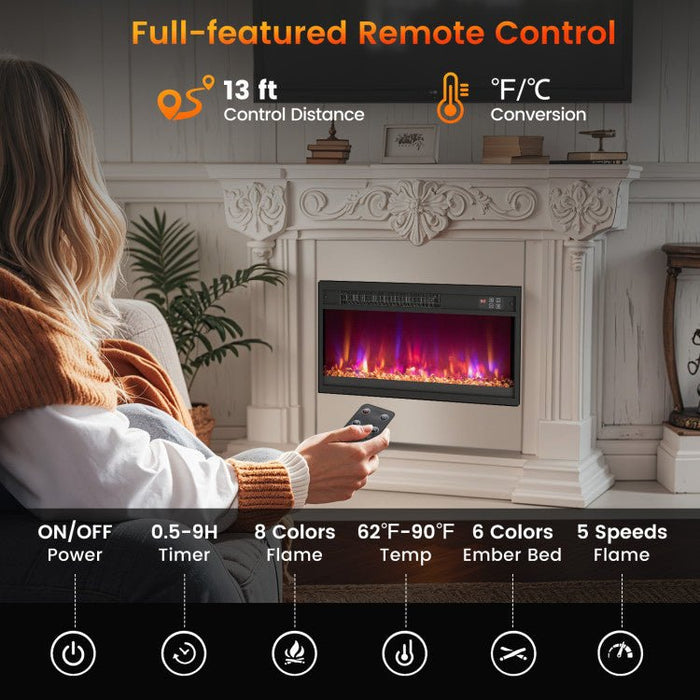 Modern 1500W Electric Fireplace Insert with Multi Flame Colors and Remote Control - Monsta Online