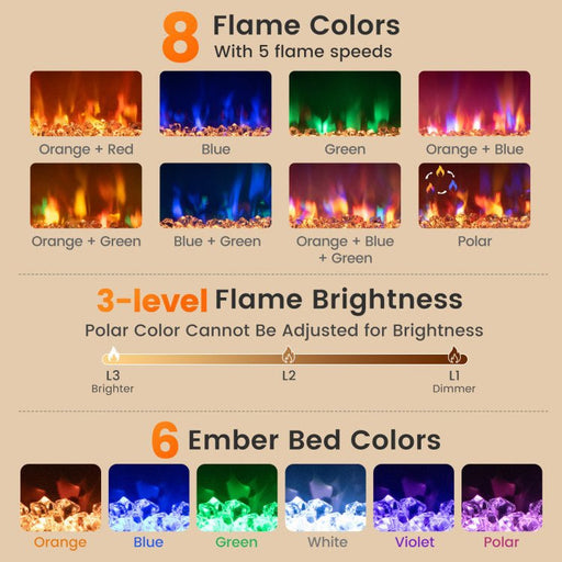 Modern 1500W Electric Fireplace Insert with Multi Flame Colors and Remote Control - Monsta Online