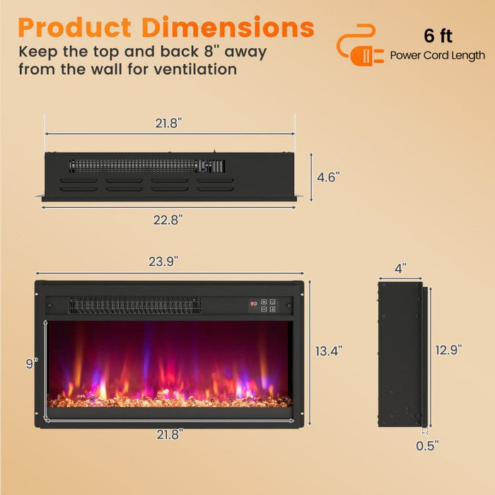 Modern 1500W Electric Fireplace Insert with Multi Flame Colors and Remote Control - Monsta Online