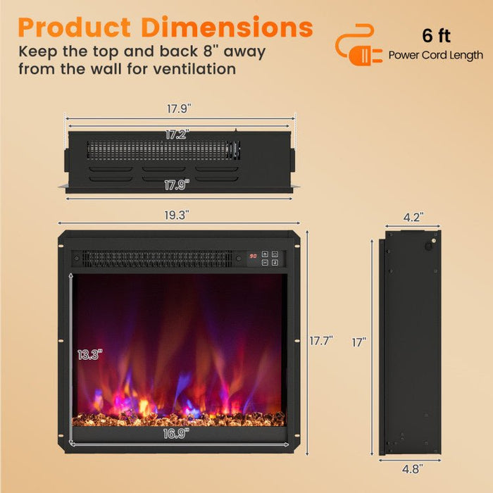 Modern 1500W Electric Fireplace Insert with Multi Flame Colors and Remote Control - Monsta Online