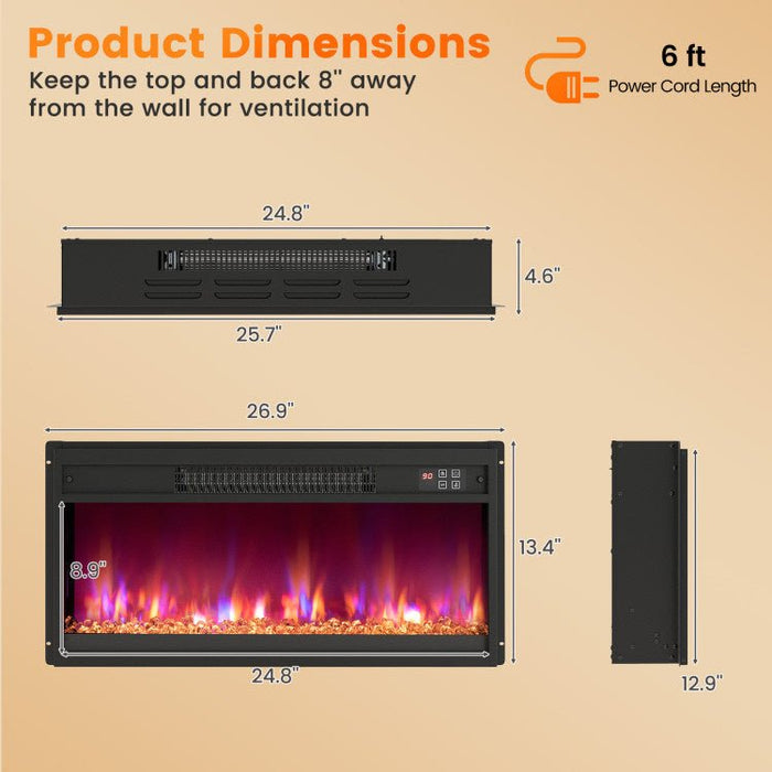Modern 1500W Electric Fireplace Insert with Multi Flame Colors and Remote Control - Monsta Online