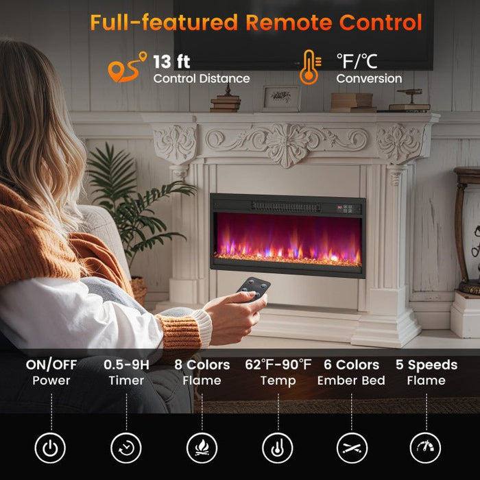 Modern 1500W Electric Fireplace Insert with Multi Flame Colors and Remote Control - Monsta Online