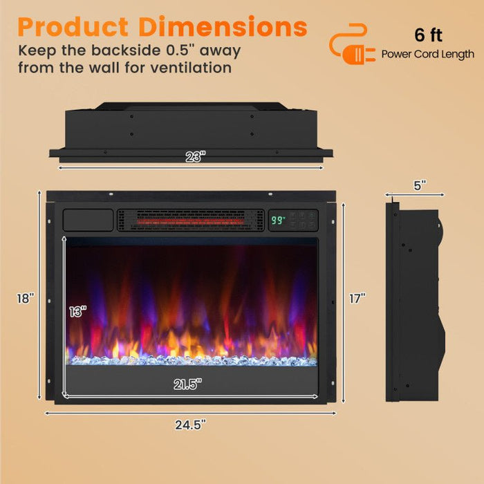 23 Inch Recessed Electric Fireplace Insert 1500W with Remote Control - Monsta Online