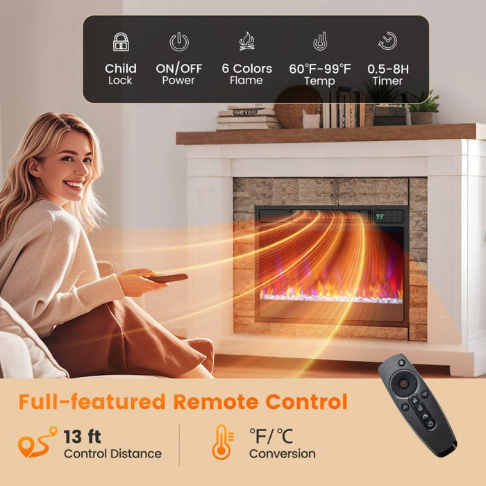 23 Inch Recessed Electric Fireplace Insert 1500W with Remote Control - Monsta Online