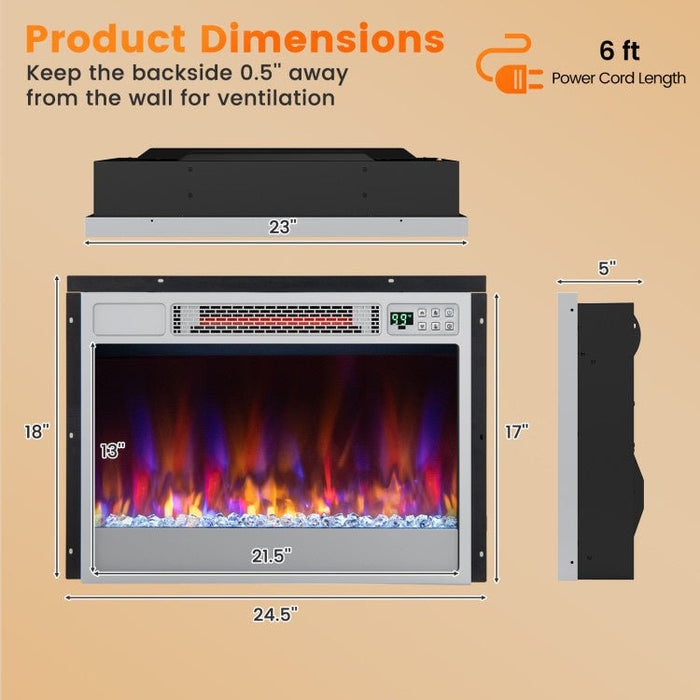 23 Inch Recessed Electric Fireplace Insert 1500W with Remote Control - Monsta Online