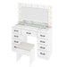 Glass Top Makeup Vanity with LED Bulb Vanity Mirror 9 Drawers and Charging Station - Monsta Online