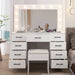 Glass Top Makeup Vanity with LED Bulb Vanity Mirror 9 Drawers and Charging Station - Monsta Online