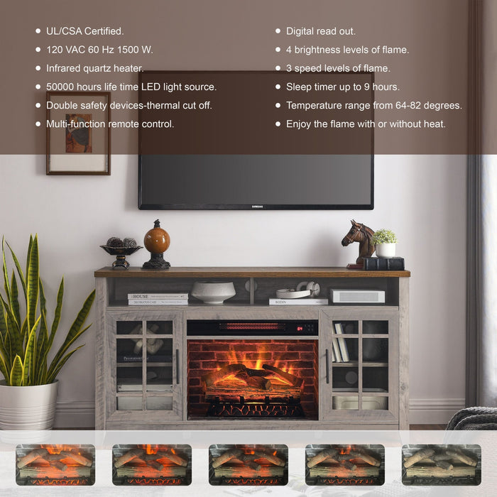 55 Inch Modern Electric Fireplace TV Stand with Storage Cabinets Gray Wash - Monsta Online