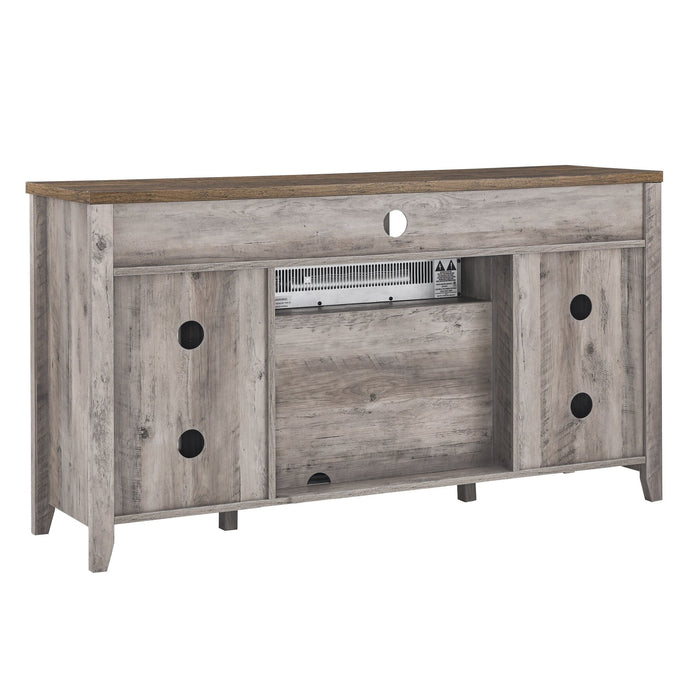 55 Inch Modern Electric Fireplace TV Stand with Storage Cabinets Gray Wash - Monsta Online