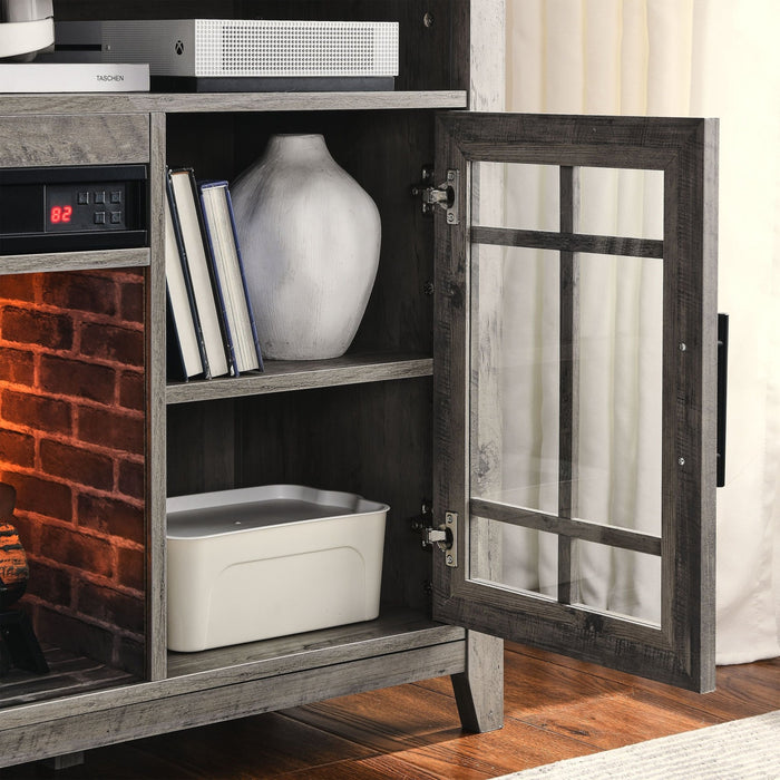 55 Inch Modern Electric Fireplace TV Stand with Storage Cabinets Gray Wash - Monsta Online