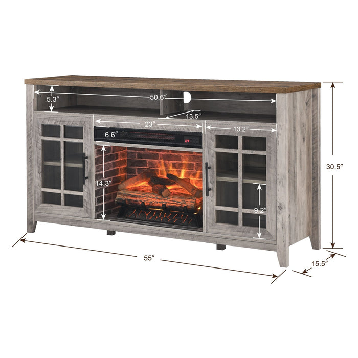 55 Inch Modern Electric Fireplace TV Stand with Storage Cabinets Gray Wash - Monsta Online