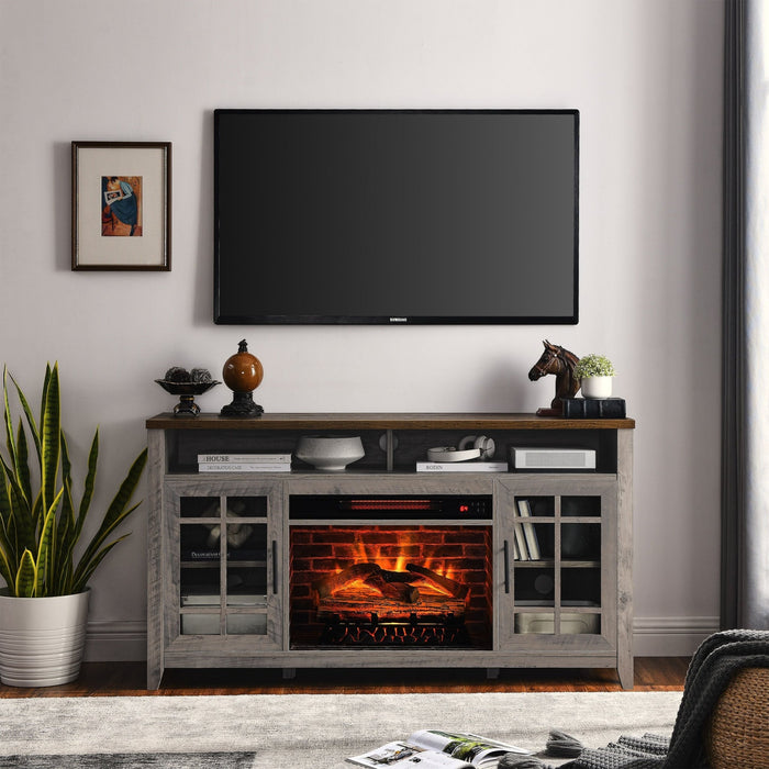 55 Inch Modern Electric Fireplace TV Stand with Storage Cabinets Gray Wash - Monsta Online
