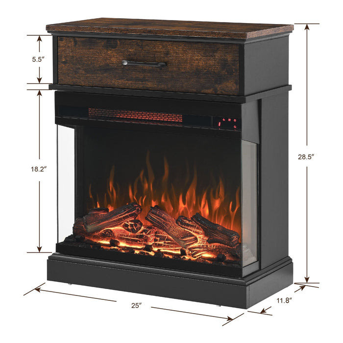 25 Inch Electric Fireplace Side Table with 3 - Sided Glass and Storage - Monsta Online