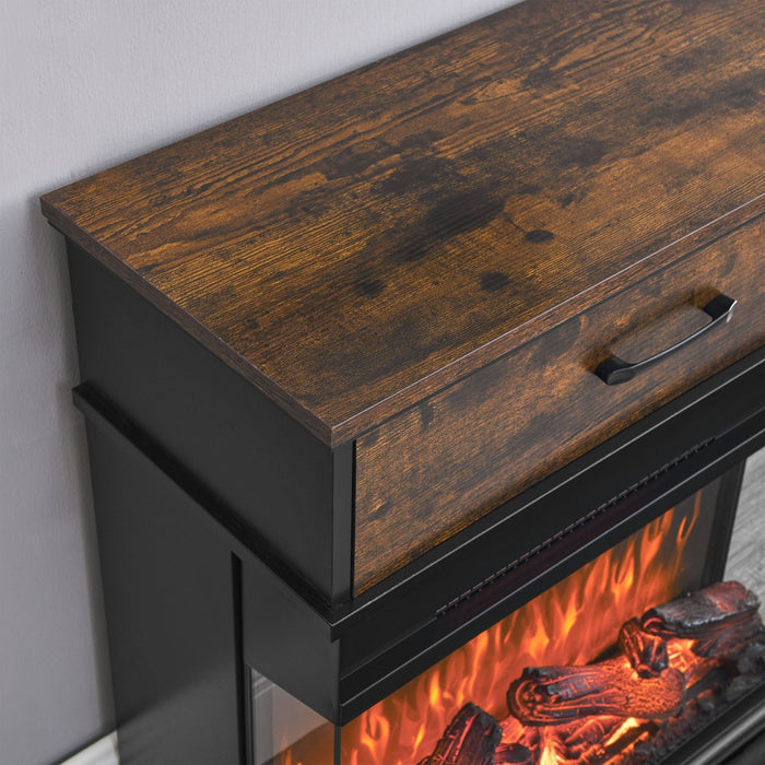 25 Inch Electric Fireplace Side Table with 3 - Sided Glass and Storage - Monsta Online