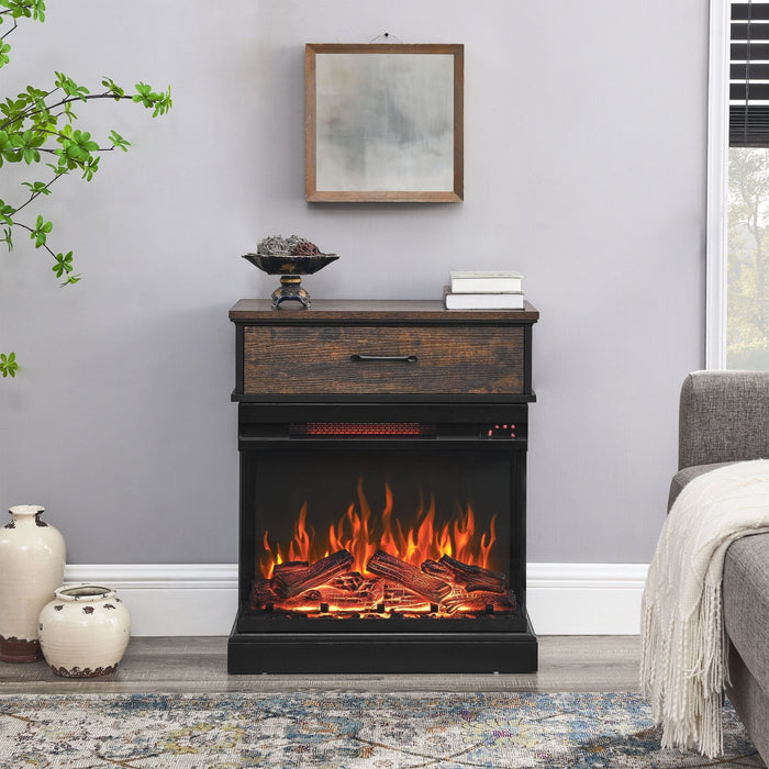 25 Inch Electric Fireplace Side Table with 3 - Sided Glass and Storage - Monsta Online