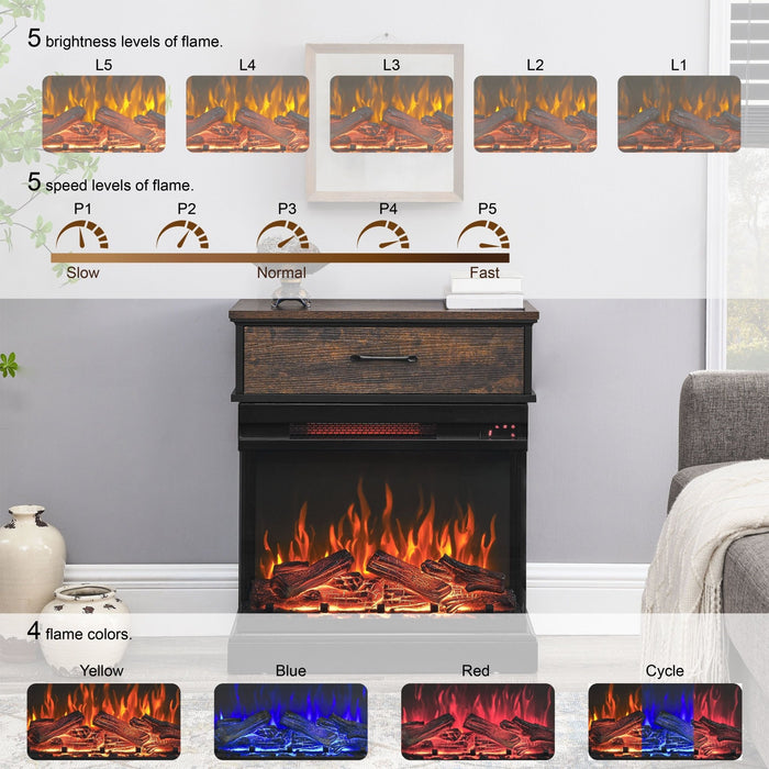 25 Inch Electric Fireplace Side Table with 3 - Sided Glass and Storage - Monsta Online