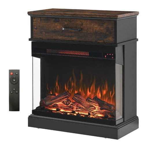 25 Inch Electric Fireplace Side Table with 3 - Sided Glass and Storage - Monsta Online