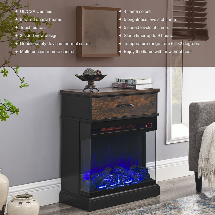 25 Inch Electric Fireplace Side Table with 3 - Sided Glass and Storage - Monsta Online