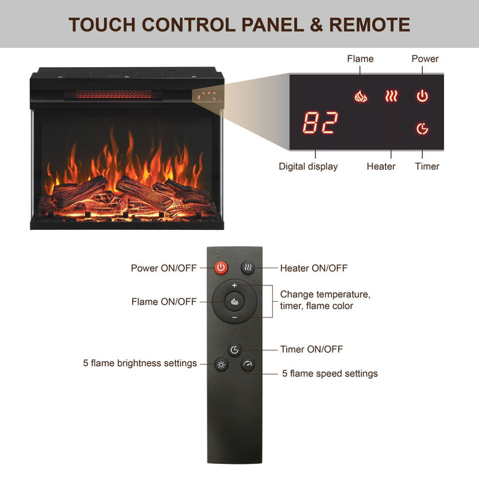 25 Inch Electric Fireplace Side Table with 3 - Sided Glass and Storage - Monsta Online