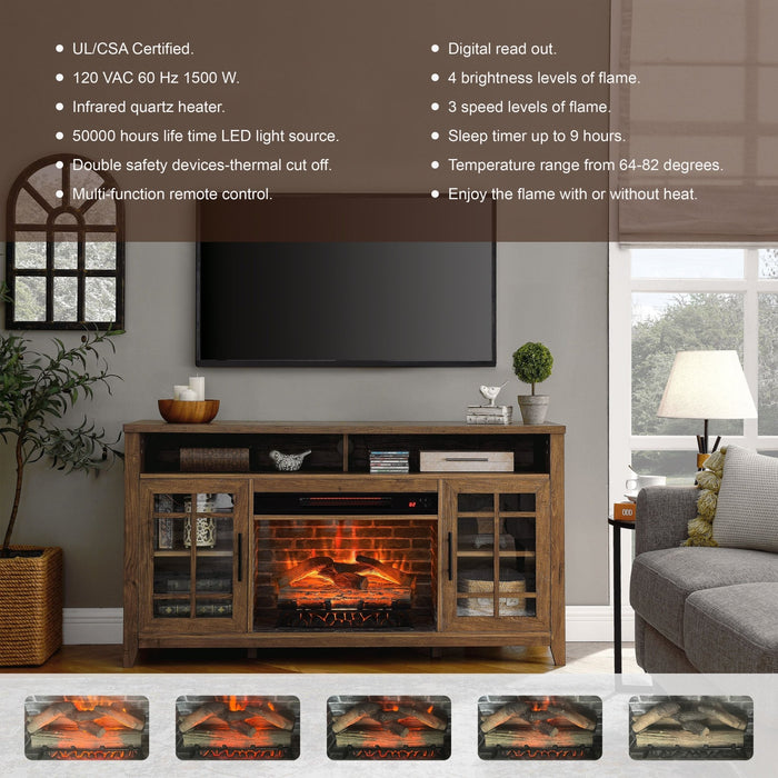 55 Inch Electric Fireplace TV Stand with Storage in Reclaimed Barnwood - Monsta Online