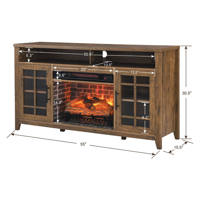 55 Inch Electric Fireplace TV Stand with Storage in Reclaimed Barnwood - Monsta Online