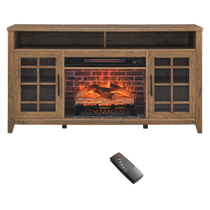 55 Inch Electric Fireplace TV Stand with Storage in Reclaimed Barnwood - Monsta Online