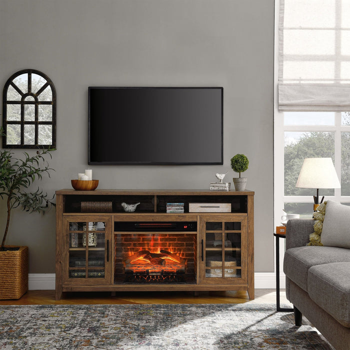 55 Inch Electric Fireplace TV Stand with Storage in Reclaimed Barnwood - Monsta Online