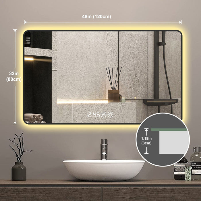 4ft Black Frame Vanity Mirror with LED Lights Aluminum Frame and Defogging - Monsta Online