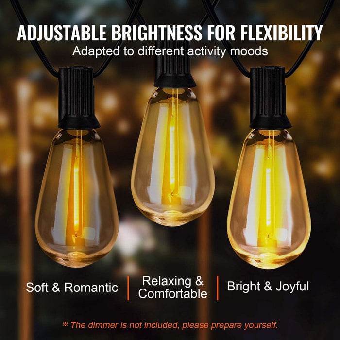 50FT LED Christmas Outdoor String Lights Waterproof Patio Café Lights with 15 Bulbs - Monsta Online