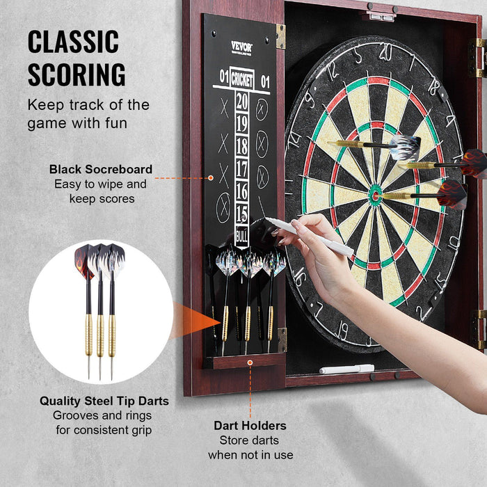 Wooden Dartboard Cabinet Set with Scoreboard and Steel Tip Darts - Monsta Online