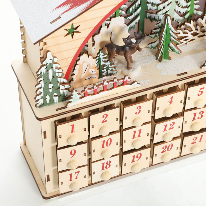 Wooden Christmas Advent Calendar House with LED Lights and 24 Drawers - Monsta Online