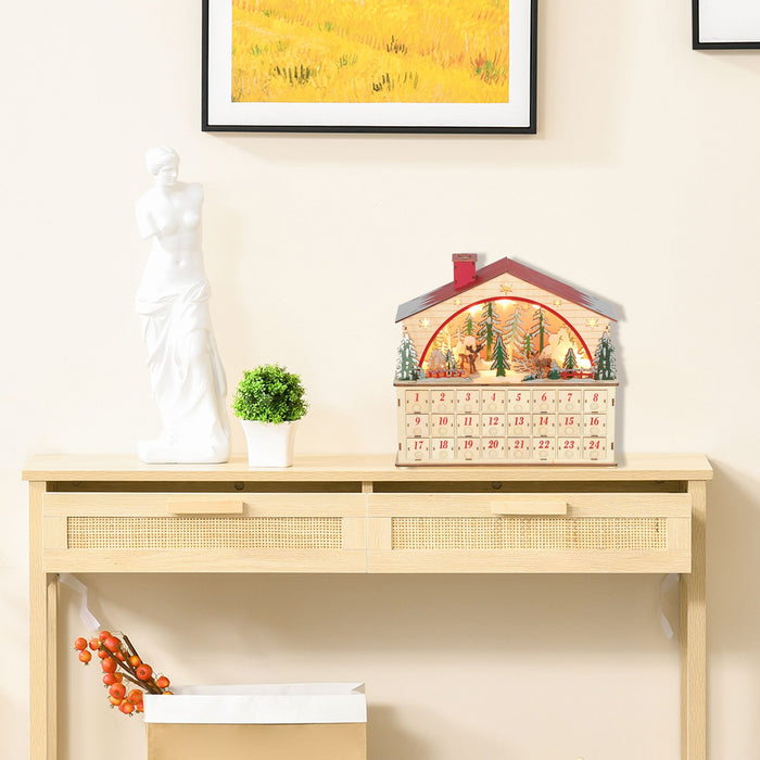Wooden Christmas Advent Calendar House with LED Lights and 24 Drawers - Monsta Online