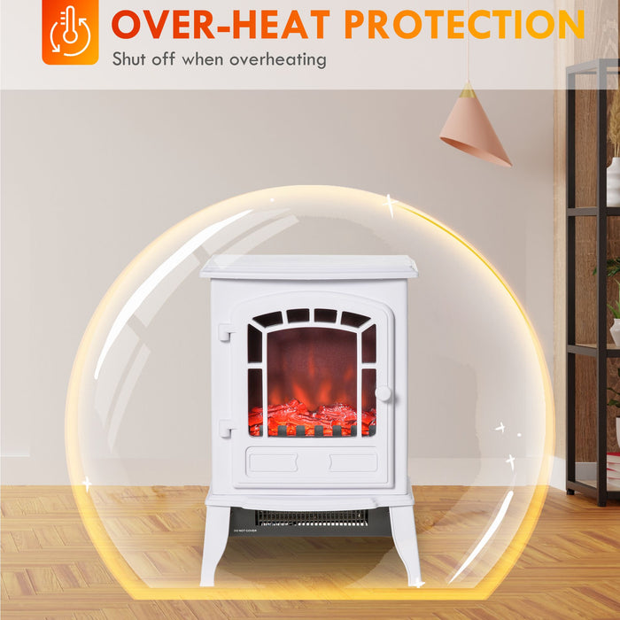 22" White Electric Fireplace Heater with Realistic Flame and Adjustable Heat - Monsta Online