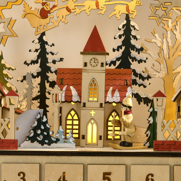 Wooden Christmas Advent Calendar Arched - Top with LED Lights and 24 Countdown Drawers - Monsta Online