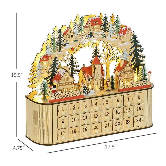 Wooden Christmas Advent Calendar Arched - Top with LED Lights and 24 Countdown Drawers - Monsta Online