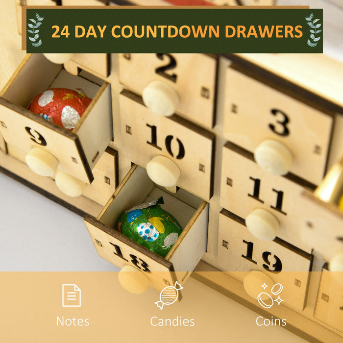 Wooden Christmas Advent Calendar Arched - Top with LED Lights and 24 Countdown Drawers - Monsta Online