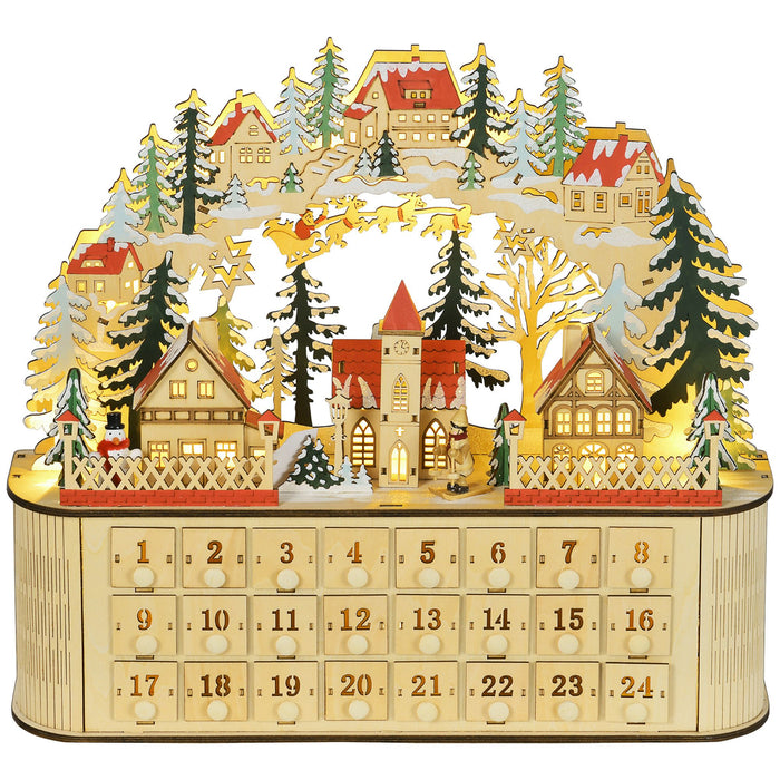 Wooden Christmas Advent Calendar Arched - Top with LED Lights and 24 Countdown Drawers - Monsta Online