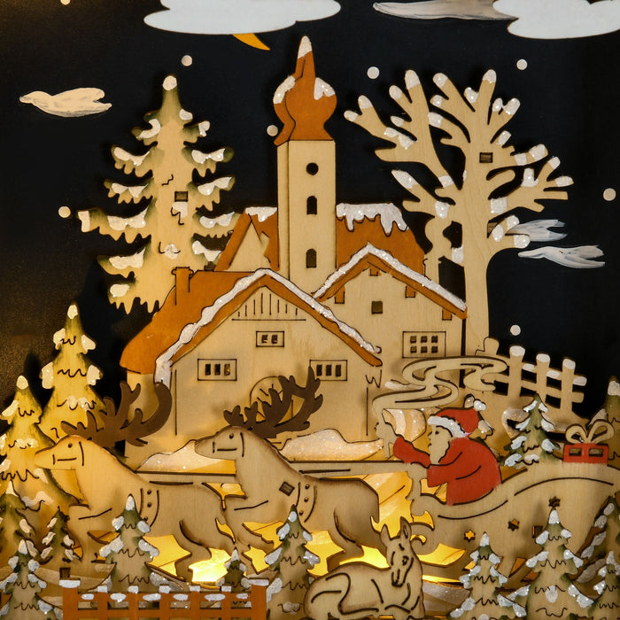 Light Up Christmas Wooden Advent Calendar Holiday Village Scene with 24 Drawers - Monsta Online