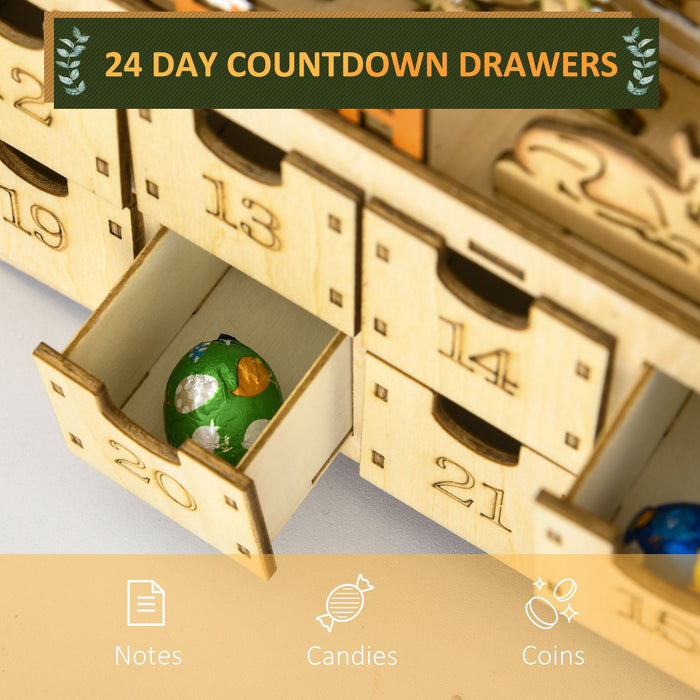 Light Up Christmas Wooden Advent Calendar Holiday Village Scene with 24 Drawers - Monsta Online