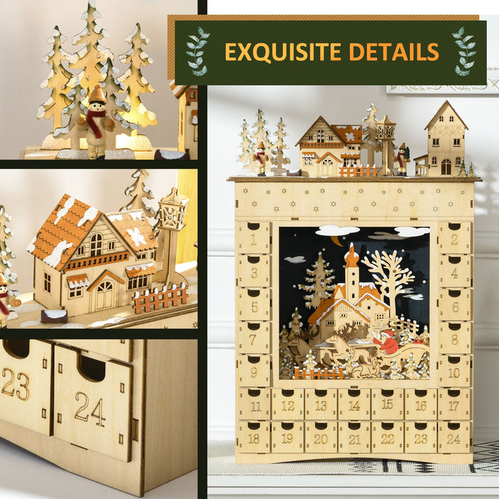 Light Up Christmas Wooden Advent Calendar Holiday Village Scene with 24 Drawers - Monsta Online