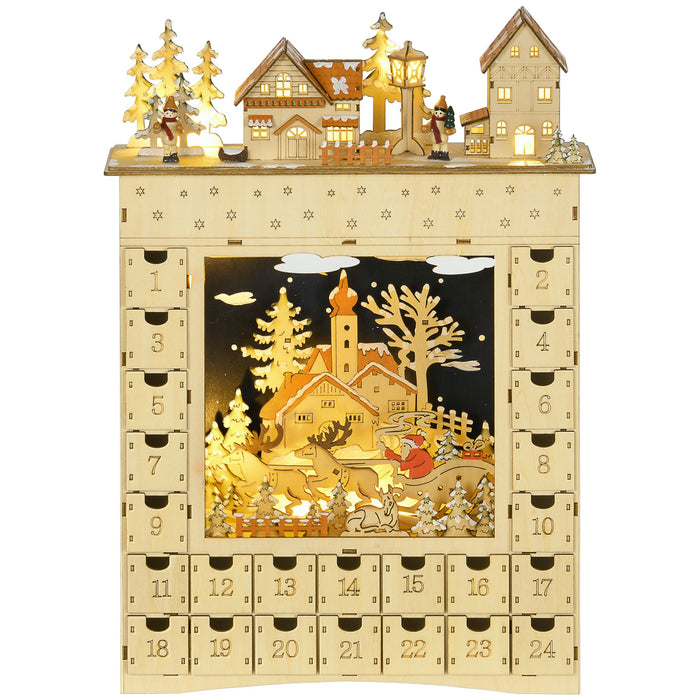 Light Up Christmas Wooden Advent Calendar Holiday Village Scene with 24 Drawers - Monsta Online