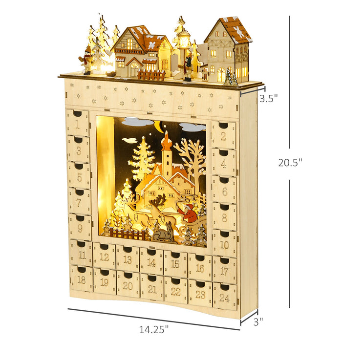 Light Up Christmas Wooden Advent Calendar Holiday Village Scene with 24 Drawers - Monsta Online