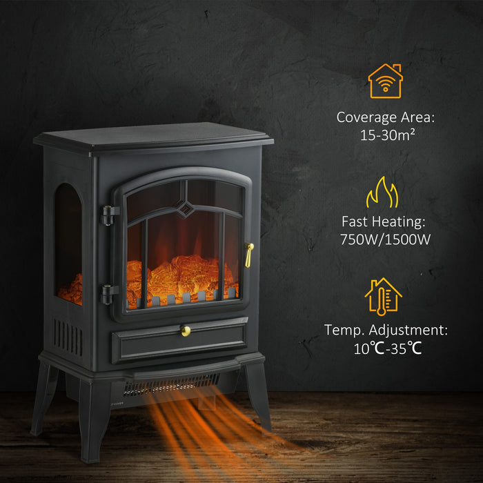22 Inch Black Freestanding Electric Fireplace Stove with Adjustable Heat - Monsta Online