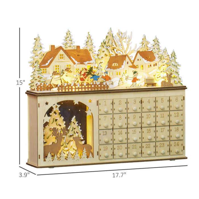 Light - Up Wooden Christmas Advent Calendar Holiday Countdown Box with 24 Drawers - Monsta Online