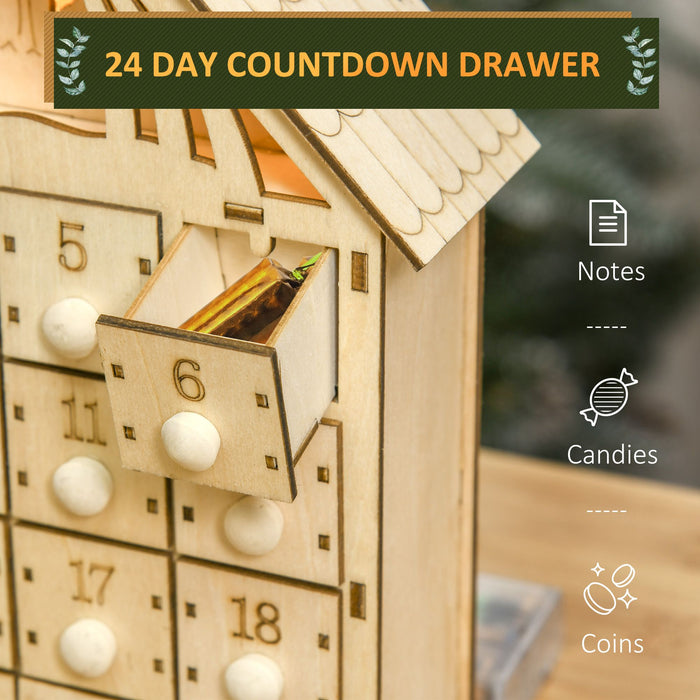 Wooden LED Christmas Advent Calendar Manger Scene with 24 Countdown Drawers - Monsta Online