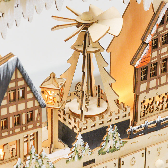 Large Wooden Christmas Advent Calendar with LED Lights and 24 Countdown Drawers - Monsta Online