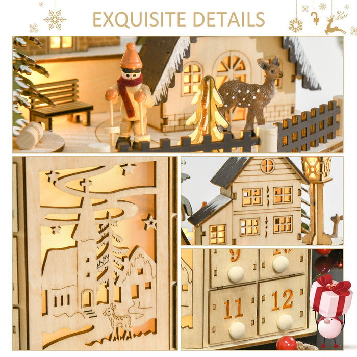 Wooden Christmas Advent Calendar with LED Lights for Kids and Adults - Monsta Online